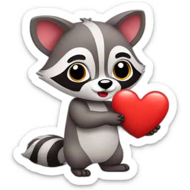 Cute cartoon racoon with heart in his hands sticker