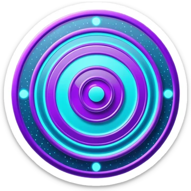 Futuristic glowing bullseye target emoji, neon purple and cyan holographic glow, dark background, digital tech style, abstract sparkles, no face. sticker