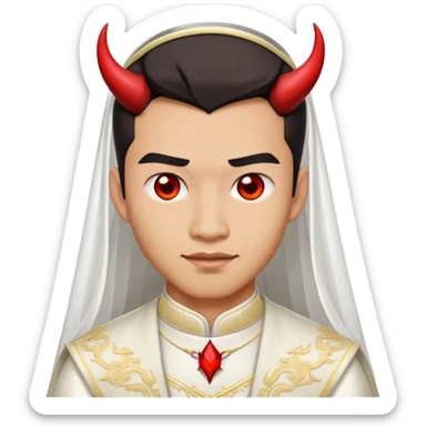 an asian male bride with the face of devil in wedding dress sticker