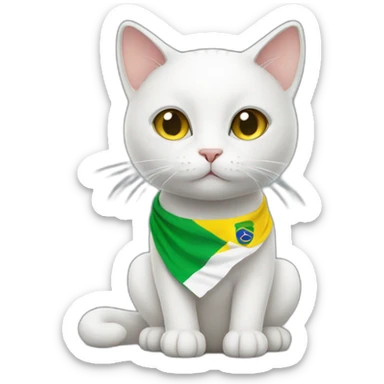 white cat with a Brazilian flag sticker