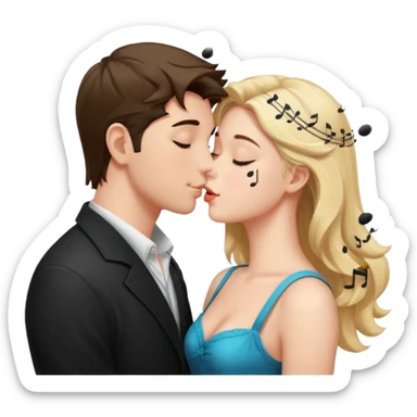 a good looking man and good looking woman are Kissing, with music notes sticker