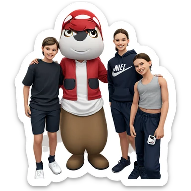 smiling girl among boys indoors sticker