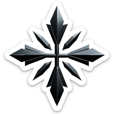 Emoji, dark futuristic cross, symmetrical geometric shape, black metal, gothic cyber aesthetic, minimal flat design, sharp edges, centered, transparent background do not use any other colors but metal and black sticker