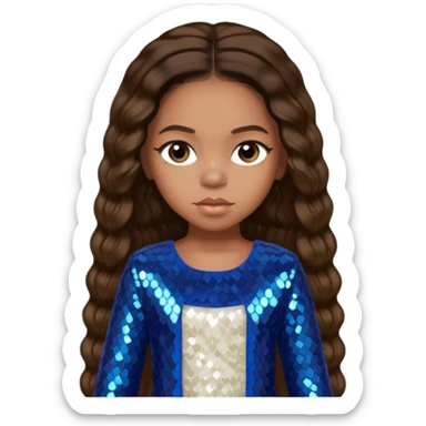 Blue Ivy Carter with long dark brown hair, ivory sequin outfit sticker