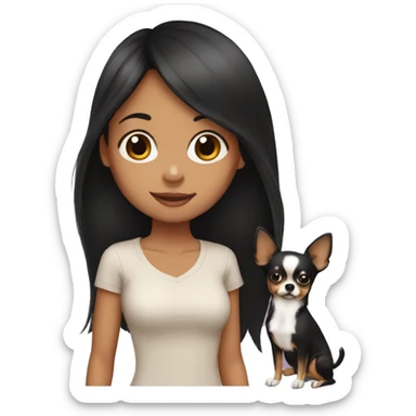 black long hair girl standing with 2 chihuahuas sticker