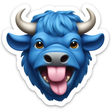 Serious blue bull head with the tongue is sticking out and teasing sticker