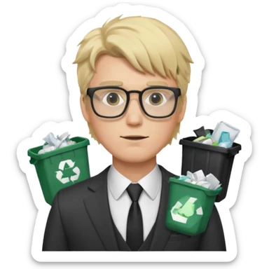 Blonde man with square glasses and suit, trash on hair sticker
