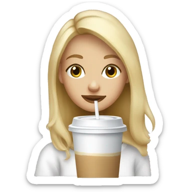 a blonde girl drinking iced coffee with a white sweatshirt on  sticker