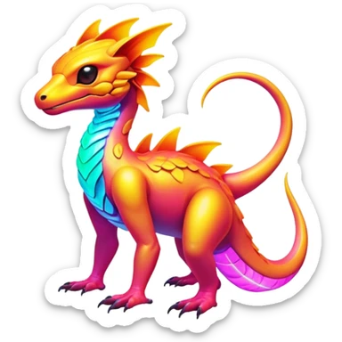 Exotic futuristic lush warm-colored neon Fakémon-creature (full body) sticker