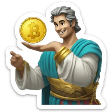 genie with a unnamed coin in his hand on the crypto coin graph arrow sticker