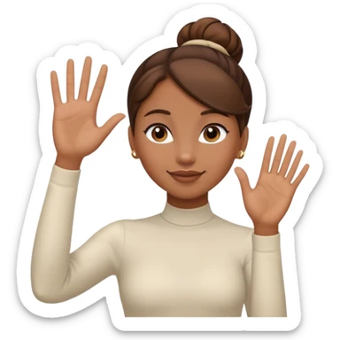 Light brown skin girl, brown hair in bun, waving goodbye sticker
