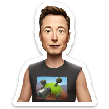 Elon musk with a Fortnite T shirt on mars sticker