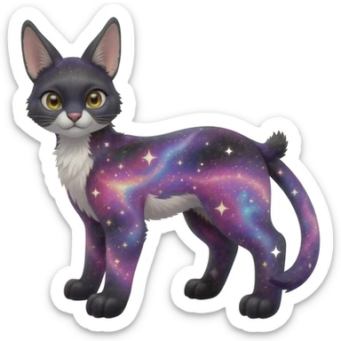 Colorful black-violet-indigo-purple-pink-gradients nebulae nebula white stars-sparkles-markings galactical shiny white-stars-patterned glorious iridescent divine exotic cute cool beautiful realistic Meloetta-caracal-civet-sergal-bunny-oncilla-animal-Fakémon-hybrid-fursona (full body) sticker