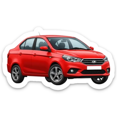 One Red Lada Vesta car with black discs standing sideways sticker