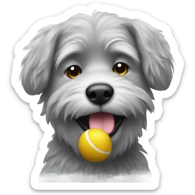 Realistic fluffy grey old dog with ball in mouth sticker
