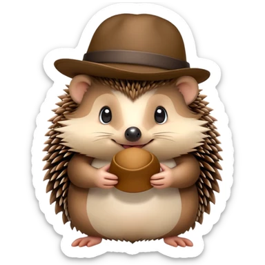 A hedgehog holding a hat in its hand sticker