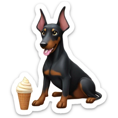 Doberman with ice cream by the fireplace  sticker