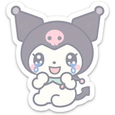 Kuromi crying, kawaii style, transparent background, tears clearly visible sticker