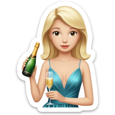 Glamorous blonde lady holding champagne bottle sticker