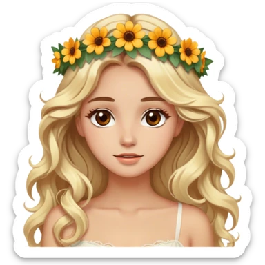 Blonde model with brown eyes, long wavy hair, honeymoon vibes sticker
