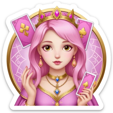 girl with pink pink tarot gold cards sticker