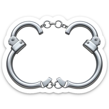 A pair of elegant handcuffs emoji made of silver chrome, smooth rounded design, glossy metallic reflections, luxury fetish aesthetic, minimal iOS emoji style, centered, clean white background sticker
