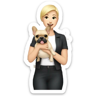 Blonde short hair woman holding French bulldog sticker