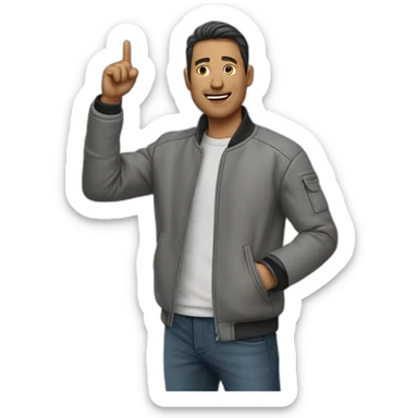 Man with grey détectiv jacket, with one hand pointed in air sticker