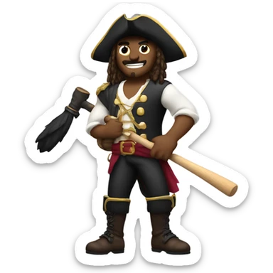 A muscular pirate holding a baseball bat wearing maroon sticker