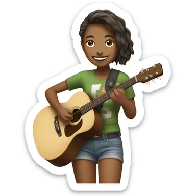 smiling girl in shorts playing guitar  sticker