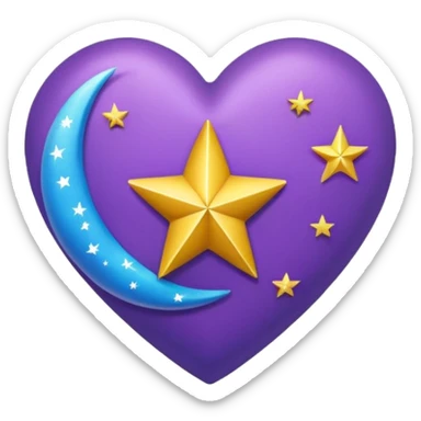 Créame un corazón con color azul y morado y dentro una estrella y una luna sticker