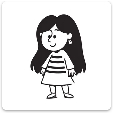 A cute hand-drawn girl named Elma with long hair and a friendly smile sticker