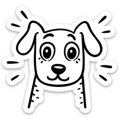 Nervous dog with wide worried eyes, trembling, with anxiety sweat drops sticker