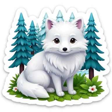 Hyperrealistic, mirco-detailed, adorable Arctic fox, in a lush forest, still life, colorful, 4k. Must not be blurry, no emoji icons, no emoji faces, dpi 300, 5000x5000px sticker