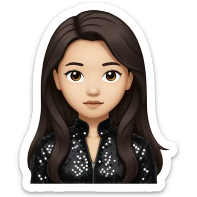 Chi Cheng from Deftones with long dark brown hair, light skin, black sequin outfit sticker