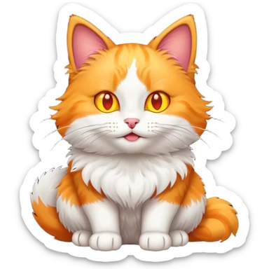 A bicolor cat emoji with glowing happy yellow eyes sticker