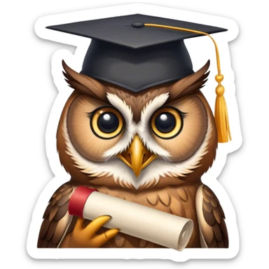 Owl smiling with graduation hat and diploma in claws sticker