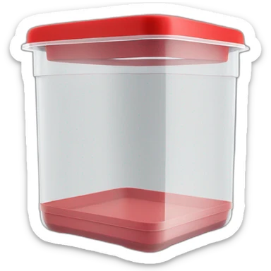 Small commercial kitchen transparent storage container with a red lid sticker