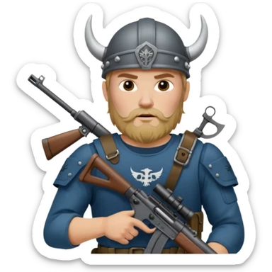 Viking in seal team 6 outfit with a military rifle sticker