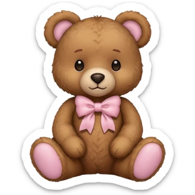 Brown teddy bear with a light pink bow sticker