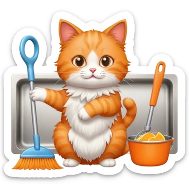 The cat is cleaning in the kitchen. sticker