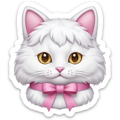 white cat with pink ribbon sticker