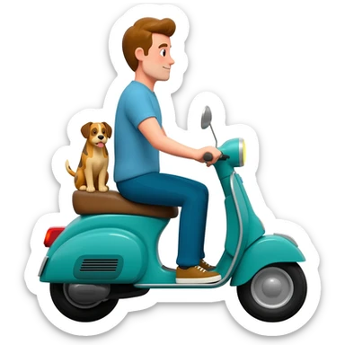 man and his pet dog riding a vespa sticker