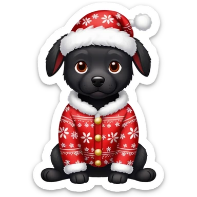 black dog wearing christmas  pajamas sticker