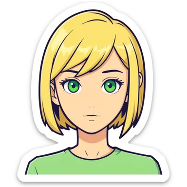 blonde girl with green eyes skinny and with an elongated bob sticker
