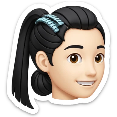 a curved hair accessory with teeth on both sides that hinge together, designed to secure hair in a vertical ponytail sticker