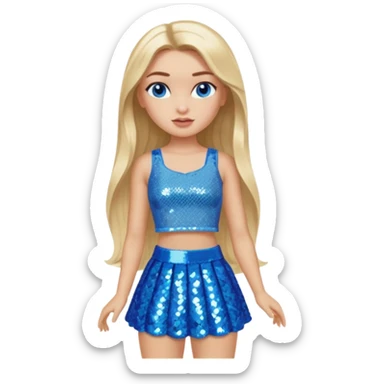 Cloe from Bratz with long light blonde hair, light skin, blue eyes, blue sequin crop top sticker