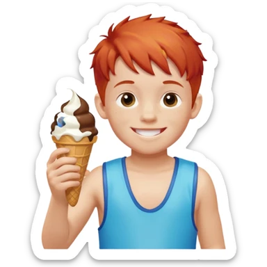boy kid red haired wearing arm floaties, eating ice cream sticker
