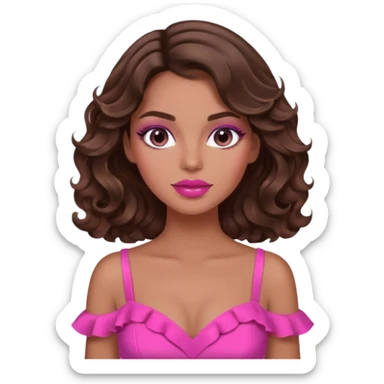 2026 text with brunette tanned wavy hair woman pink vibes sticker