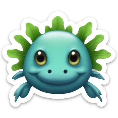 Un axolotl bleu foncé avec ses "oreilles" verte   sticker
